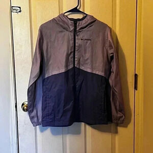 Columbia girls purple hooded windbreaker rain jacket packable sport size XL